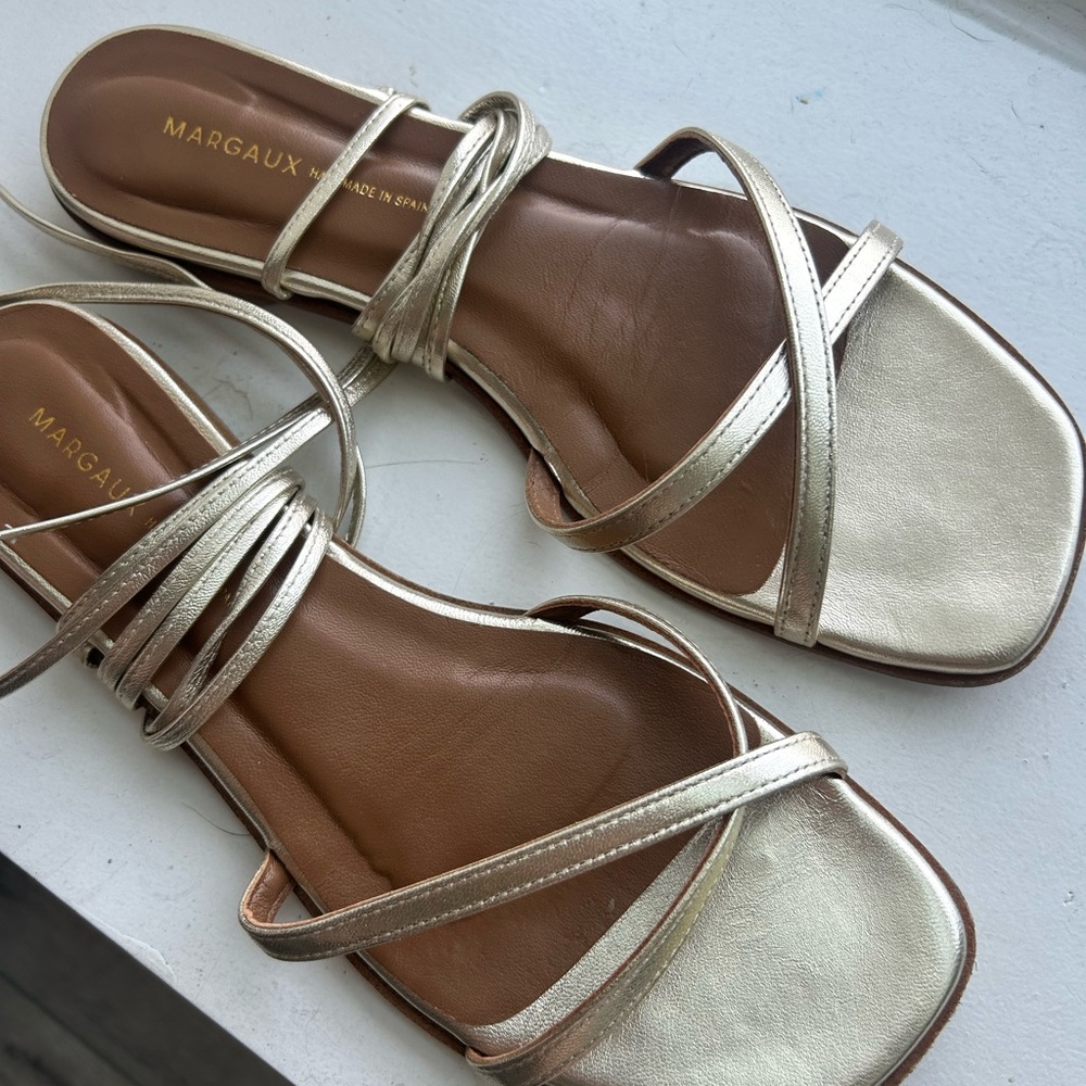 Margaux The Wrap Sandal sz 37.5 in Champagne Nappa Leather